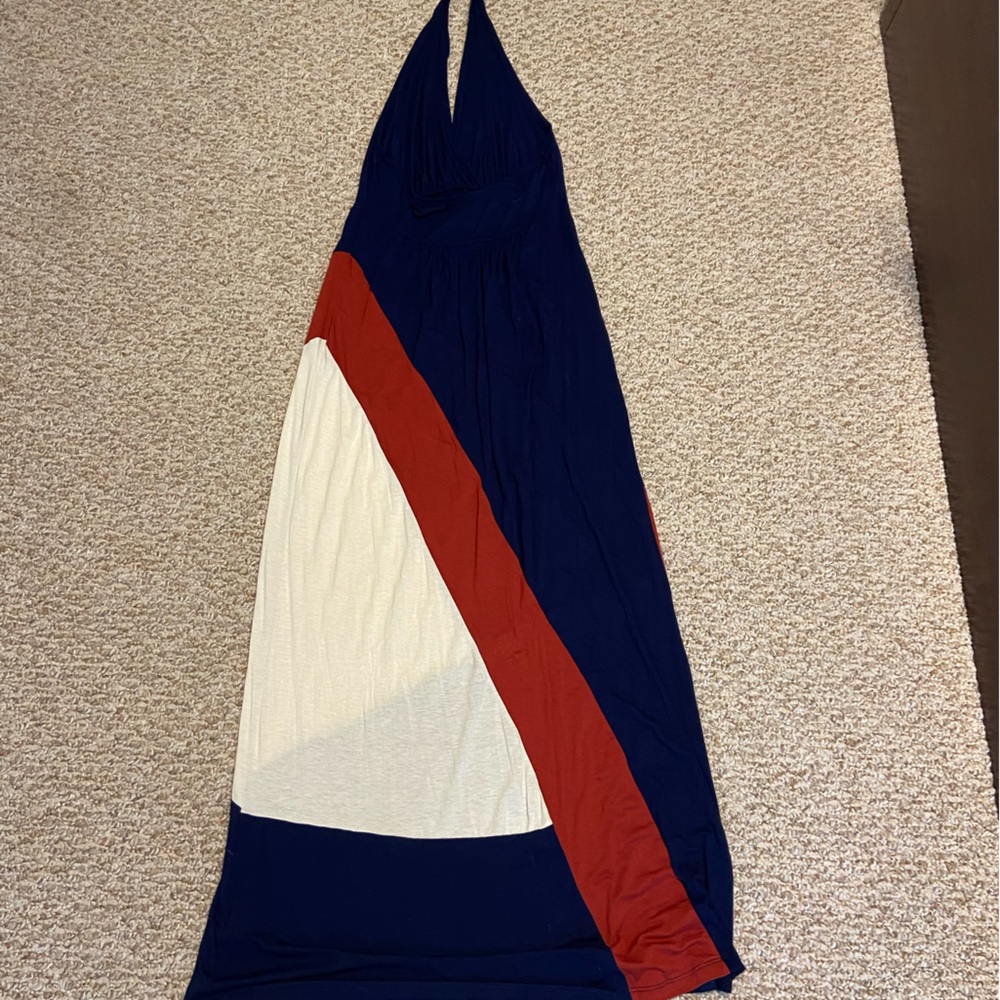 Long Cotton Dress (Red, White, and Navy Blue)